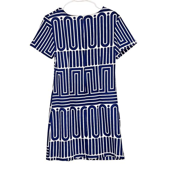 Trina Turk Geometric 70s Style Blue & White Mini Shift Dress. Size M. - Picture 2 of 6